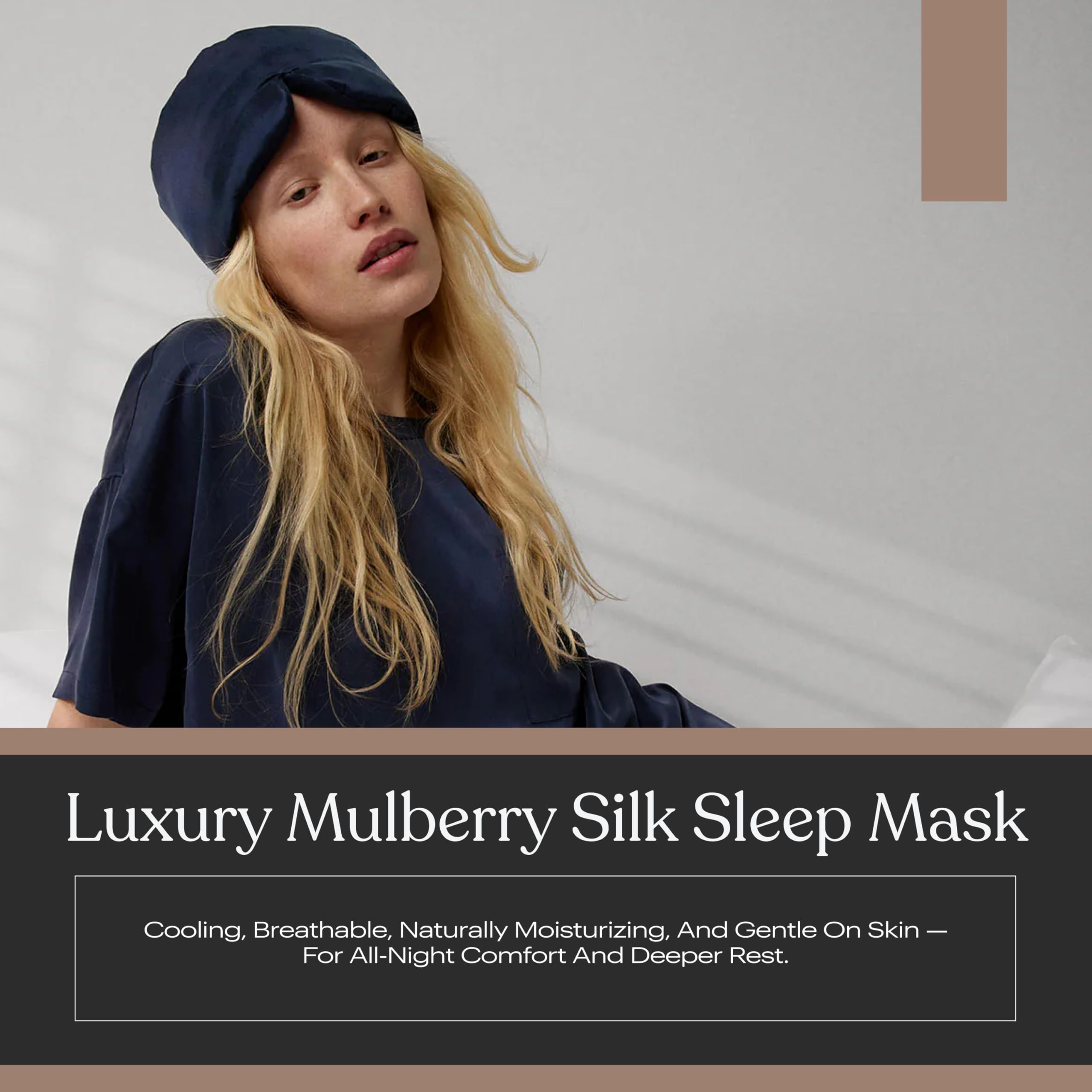 Masque Lunya porté comme bandeau, confort et polyvalence nocturne.