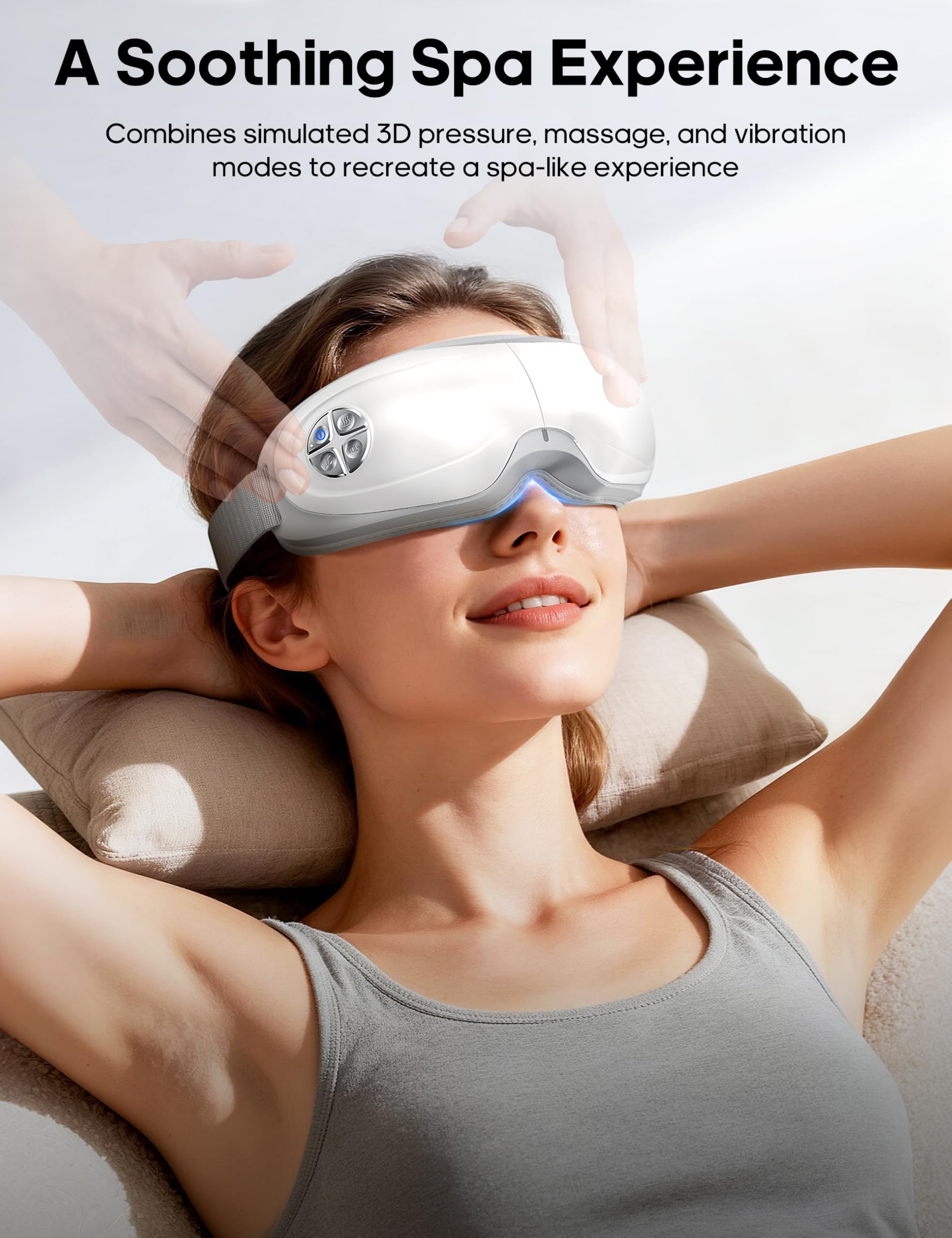 Bandeau ajustable Lupow assure un ajustement personnalisé pour un massage confortable.