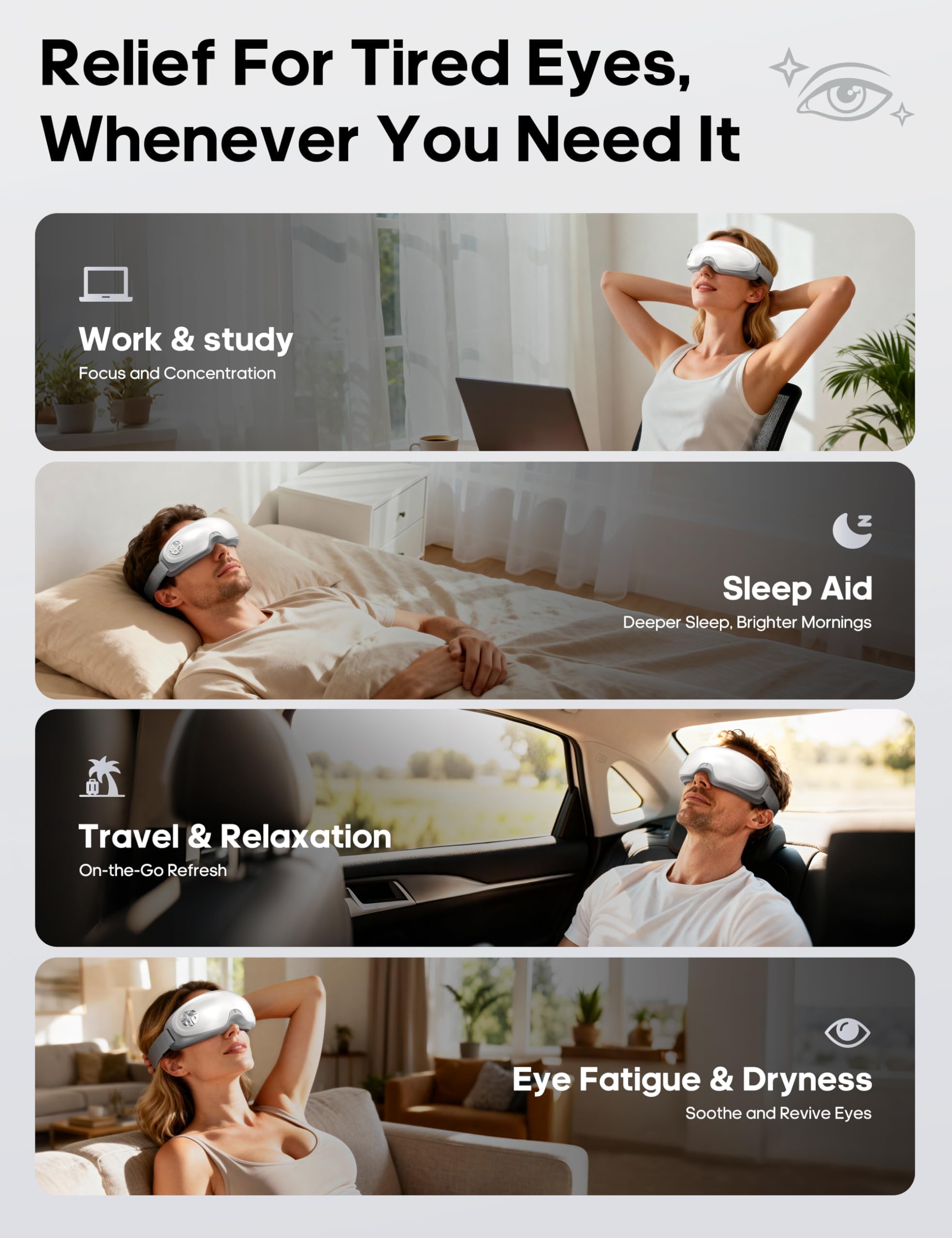 Masque yeux Lupow avec musique et bruit blanc pour la détente guidée.
