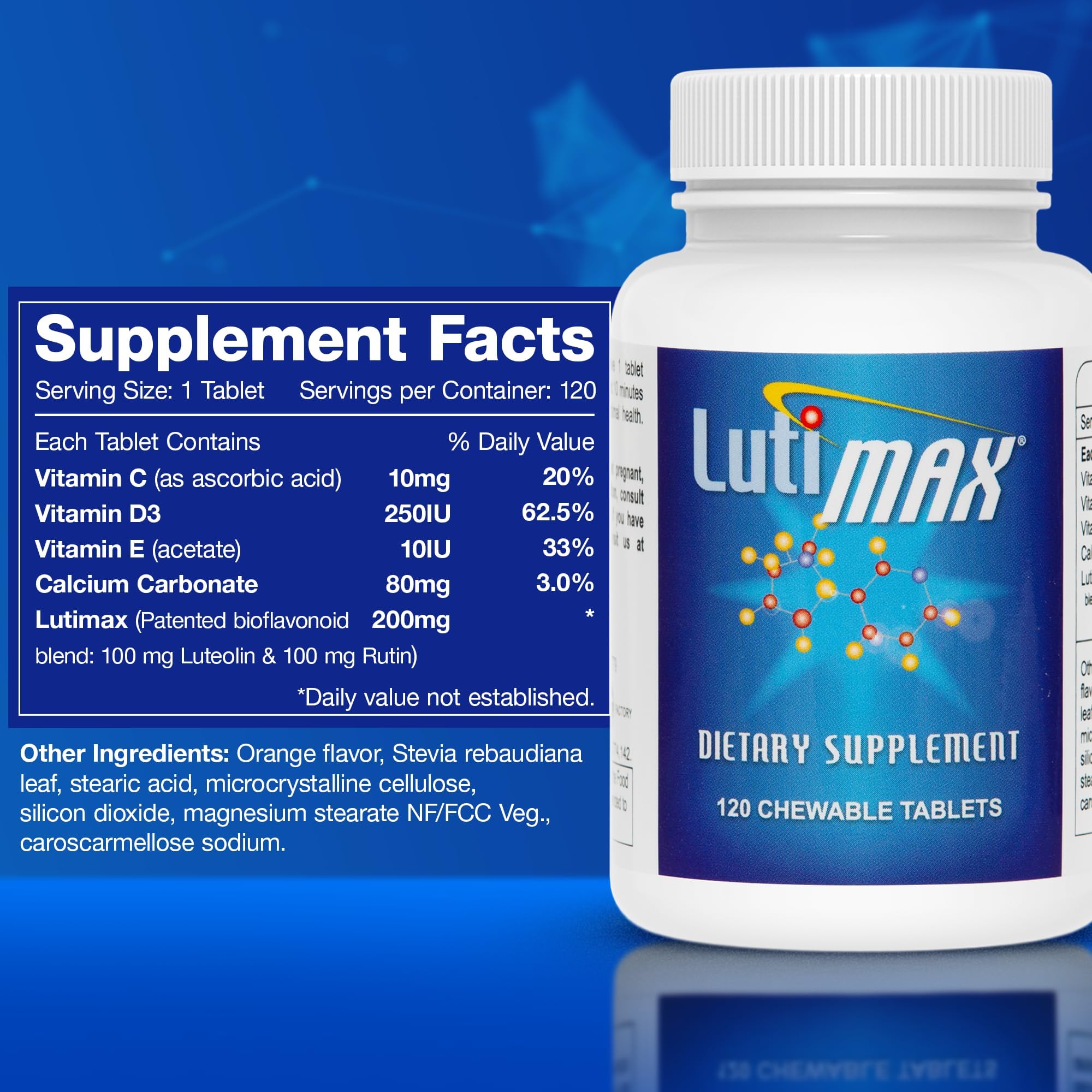 Lutimax: comprimés visibles soutenant concentration et performance cognitive.