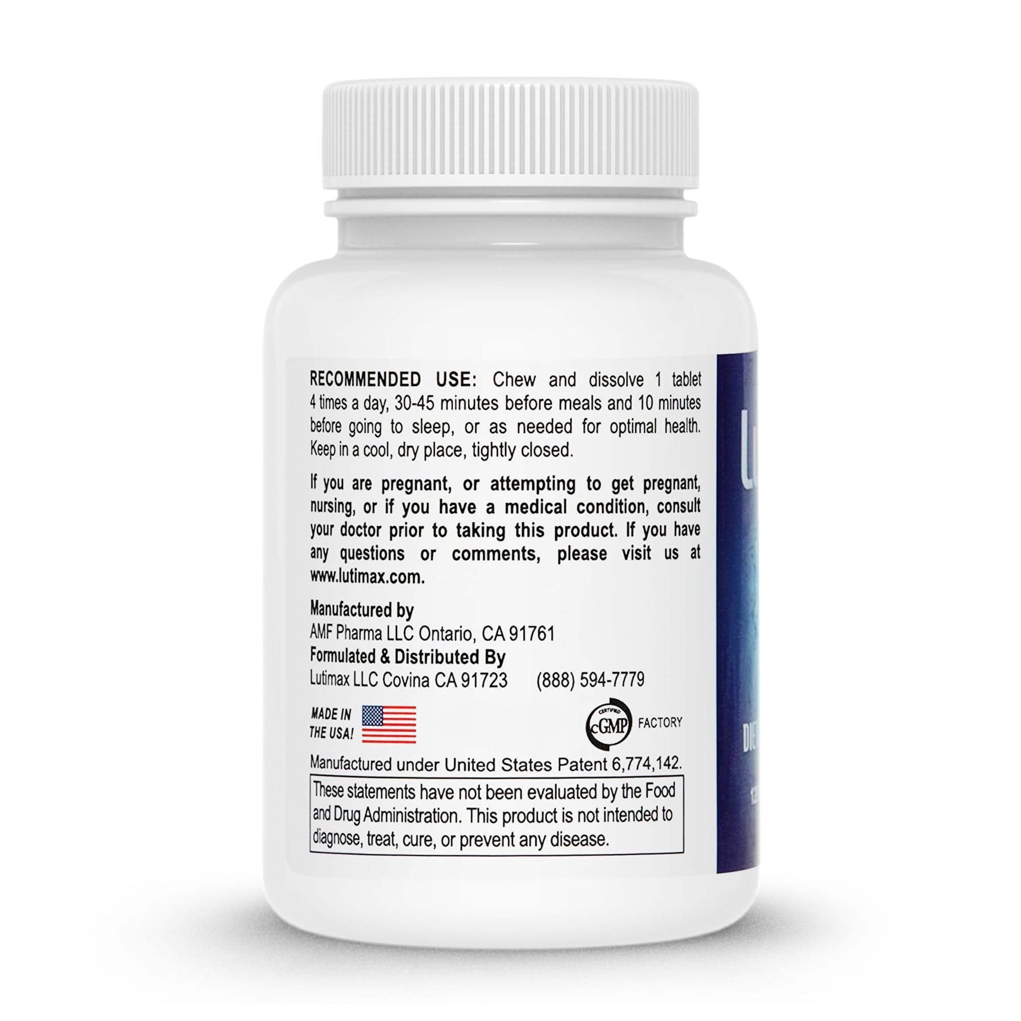 Lutimax: flacon avec vitamines C, D et E, soutien immunitaire et articulaire.