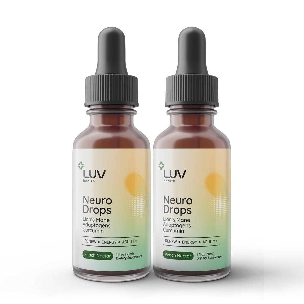 LUV health Neuro Drops, bouteille-pour : soutien nerveux quotidien et confort articulaire.