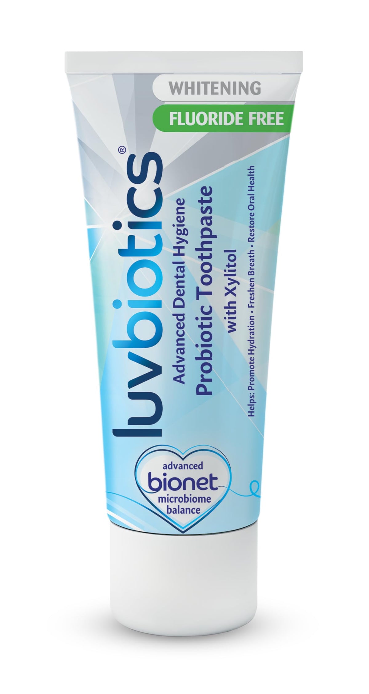 Luv Biotics dentifrice blanchissant avec probiotiques pour une bouche saine.
