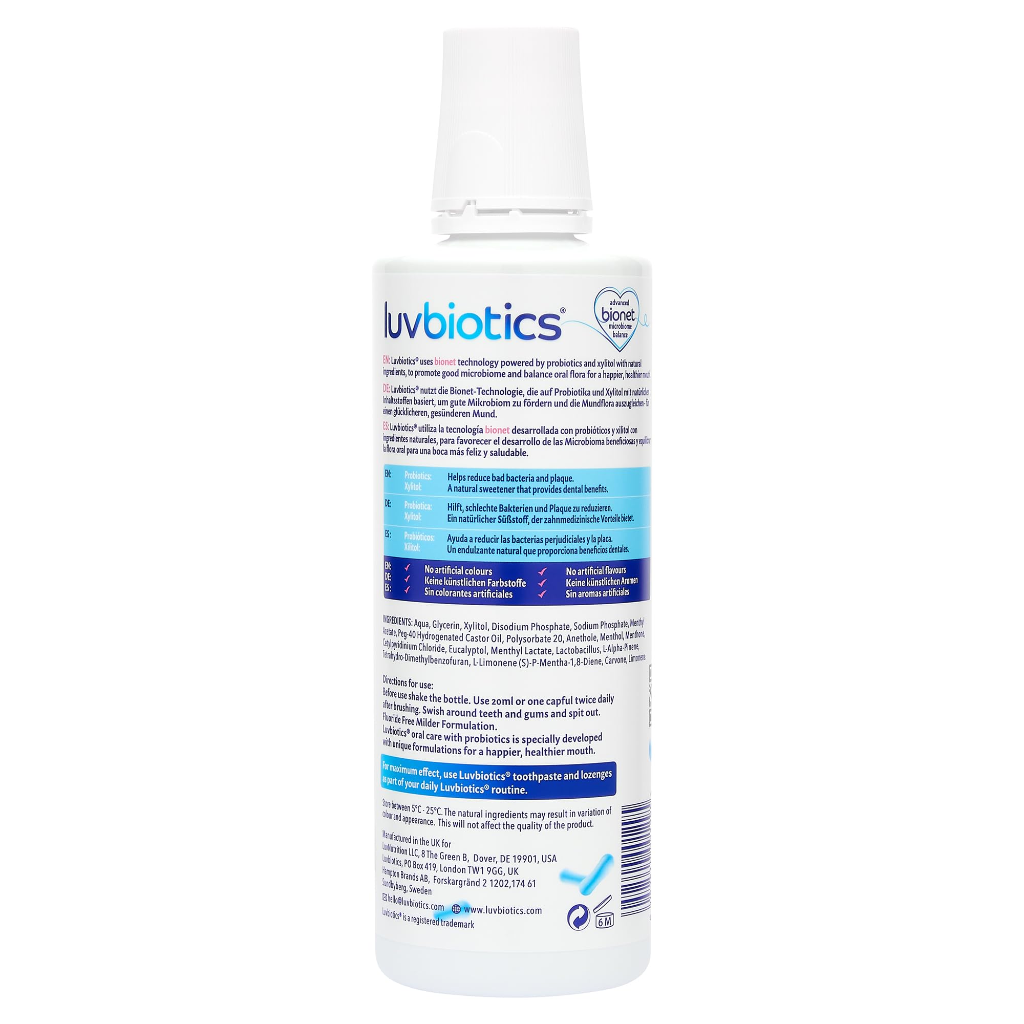 Utilisation quotidienne du bain de bouche Luv Biotics