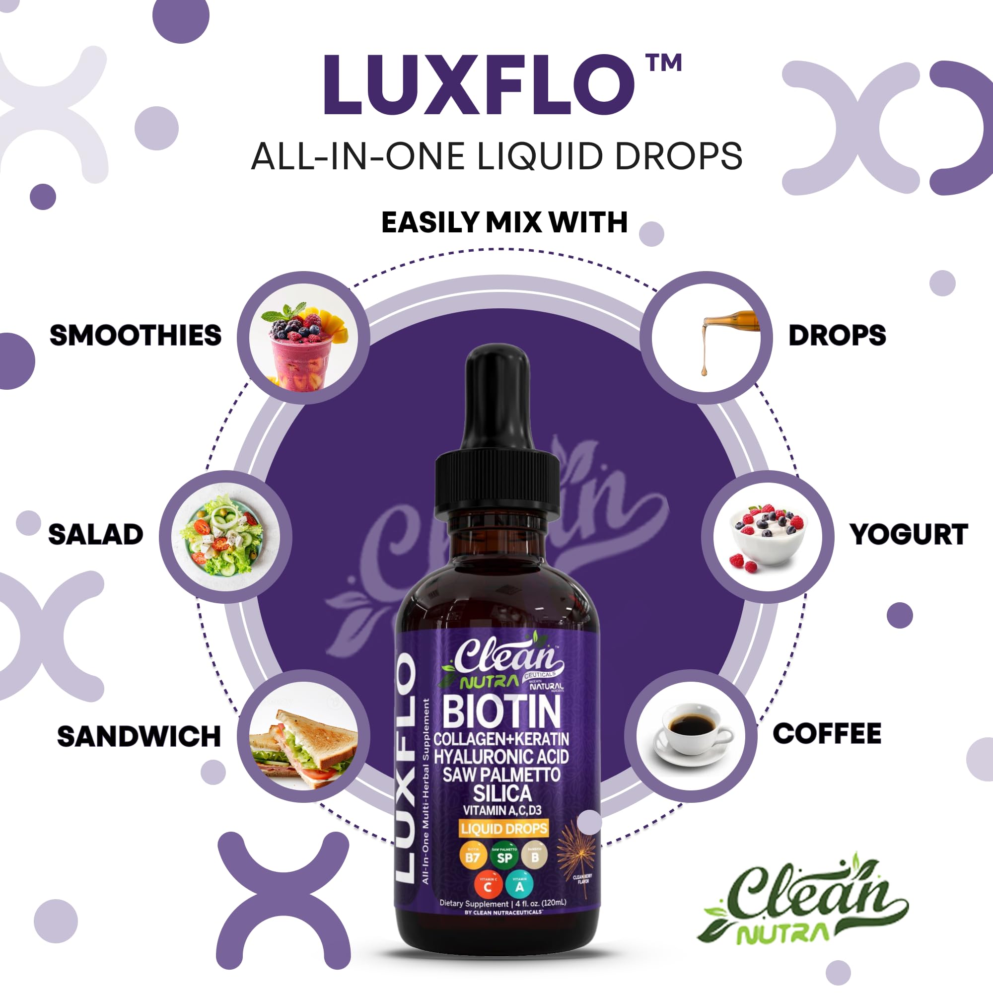 LuxFlo prêle des bois — flacon discret, peut soutenir les cheveux et ongles.