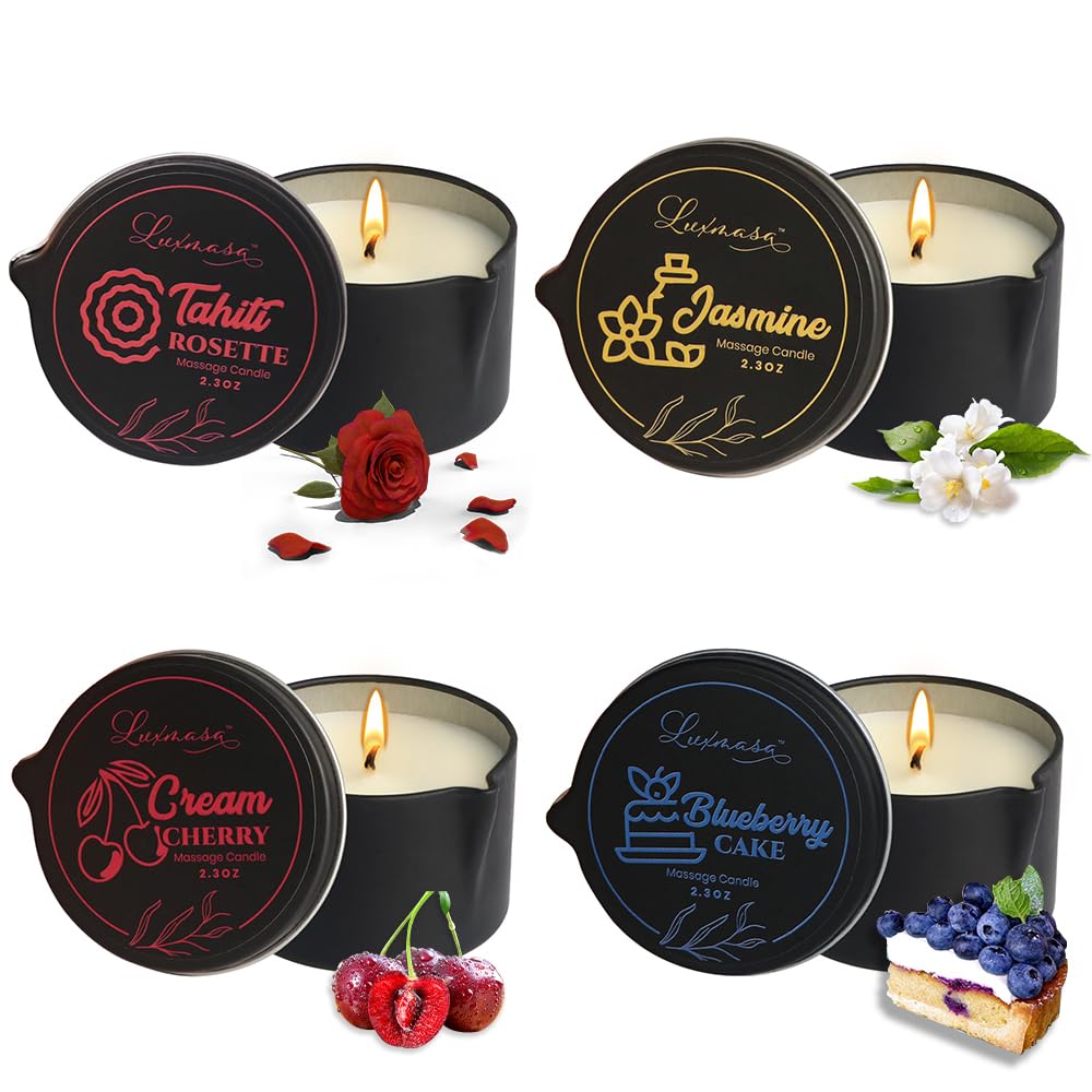 Luxmasa bougie massage ensemble quatre parfums, expérience spa à domicile