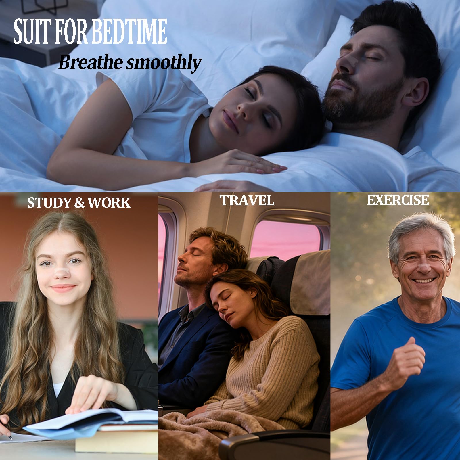 Bandes nasales claires LVDXVG adaptées aux adultes pour respiration facilitée.