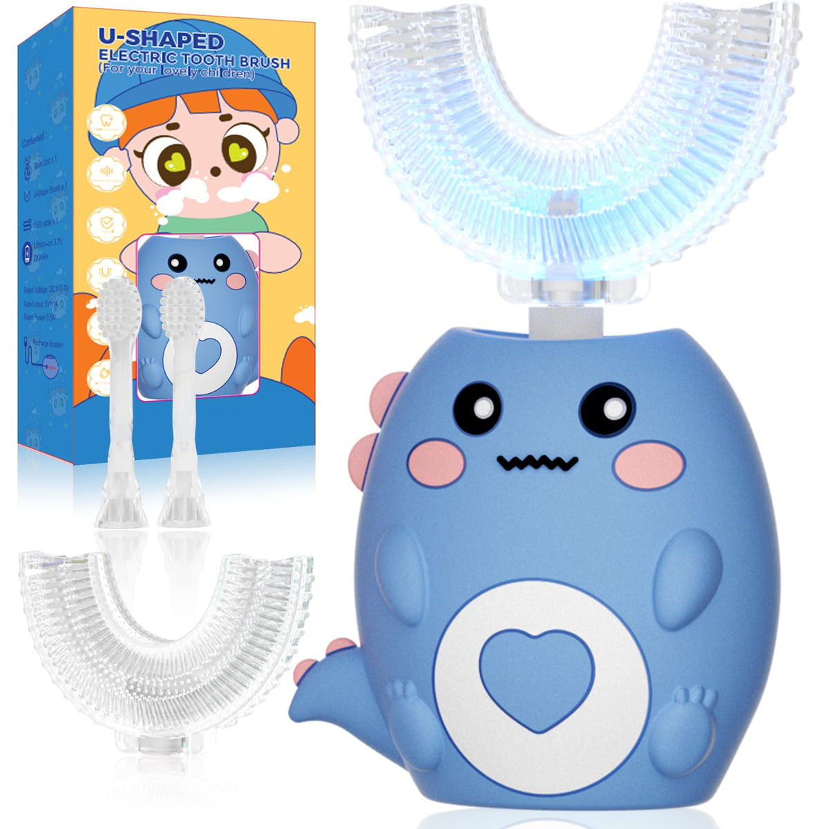 Brosse à dents Lwalaneng pour enfants en forme U, nettoyage 360° ciblé.