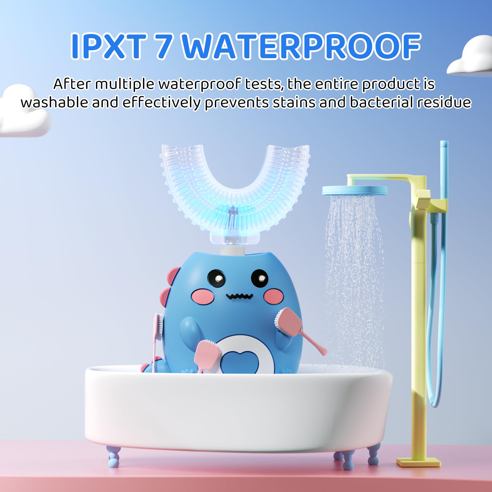 Brosse Lwalaneng étanche IPX7 adaptée à une utilisation sous la douche.