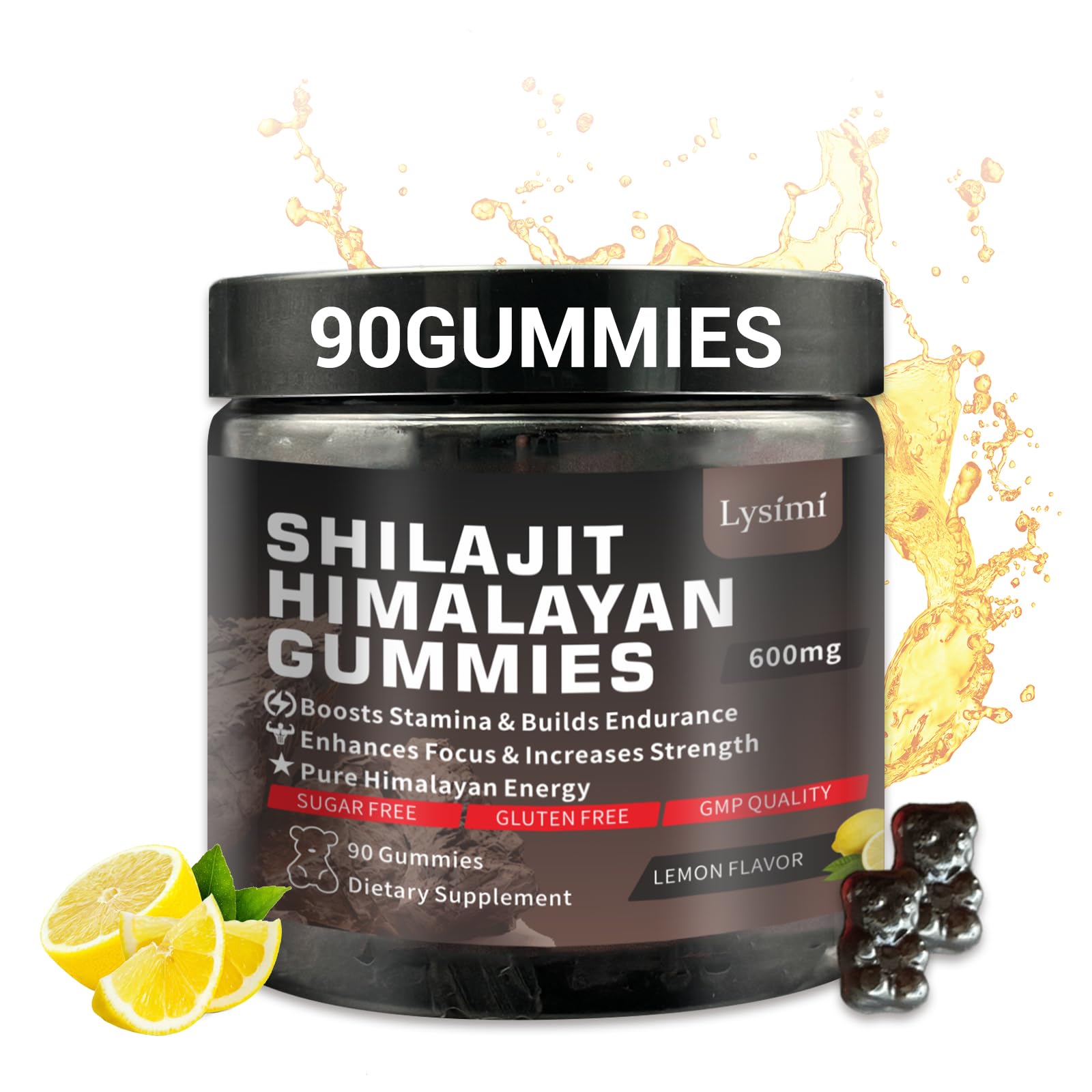 Gommes Lysimi Shilajit en bouteille, texture agréable et énergie potentielle.