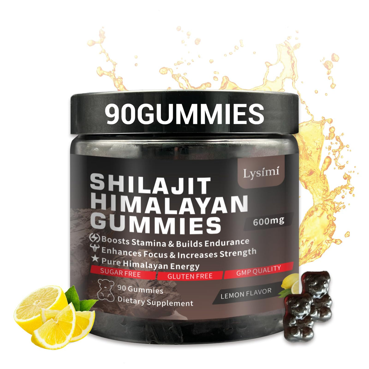 Gommes Lysimi Shilajit en bouteille, texture agréable et énergie potentielle.