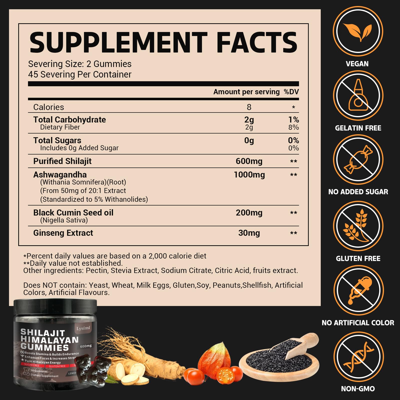 Goût citron Lysimi Shilajit Gummies, saveur rafraîchissante pour démarrer.