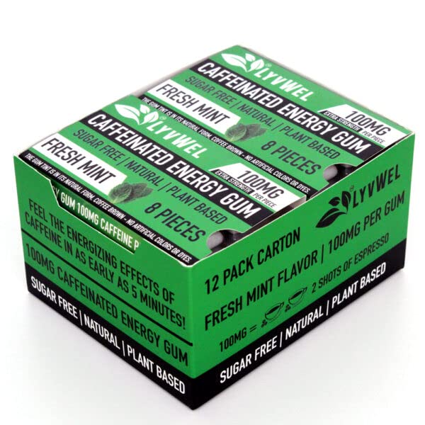 LyvWel Gomme Énergie Menthe – boîte 12 pour un coup de fouet avant l’entraînement
