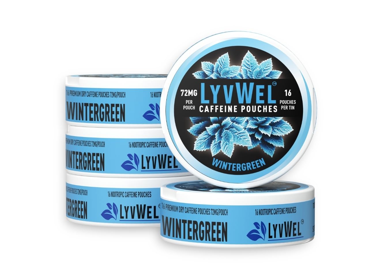 Poche LyvWel énergie 72 mg Wintergreen, énergie durable en usage discret.