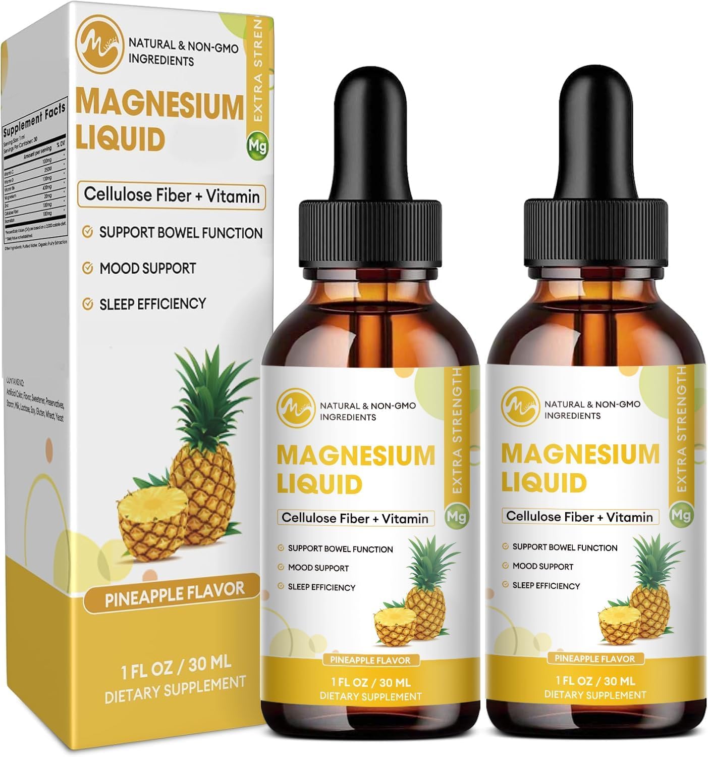 Minch magnésium glycinate gouttes arôme ananas, facile à mélanger dans l eau