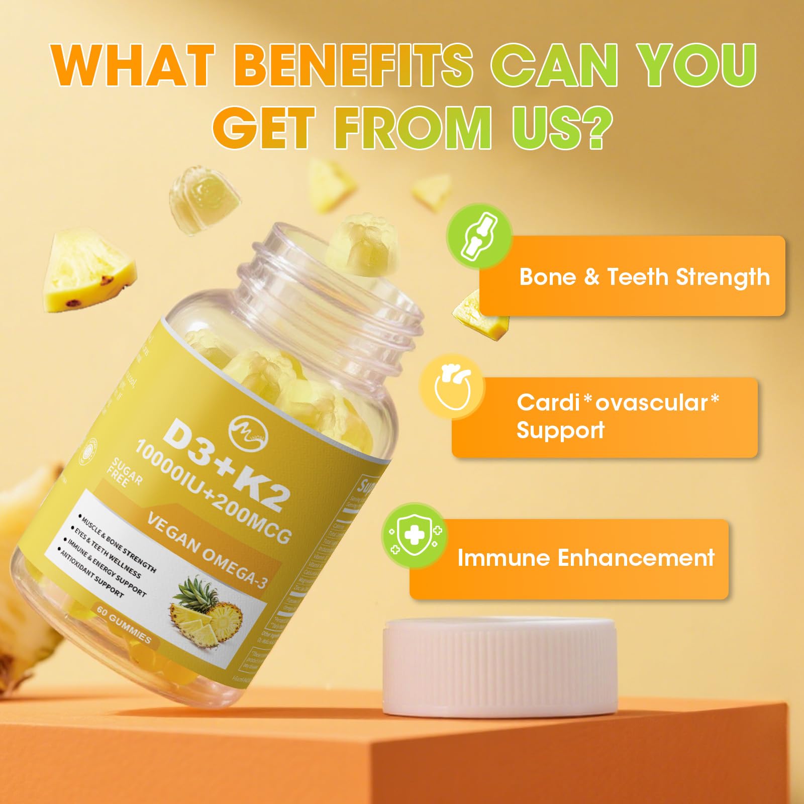 Remplissage interne des gommes D3 K2, meilleure stabilité des nutriments.