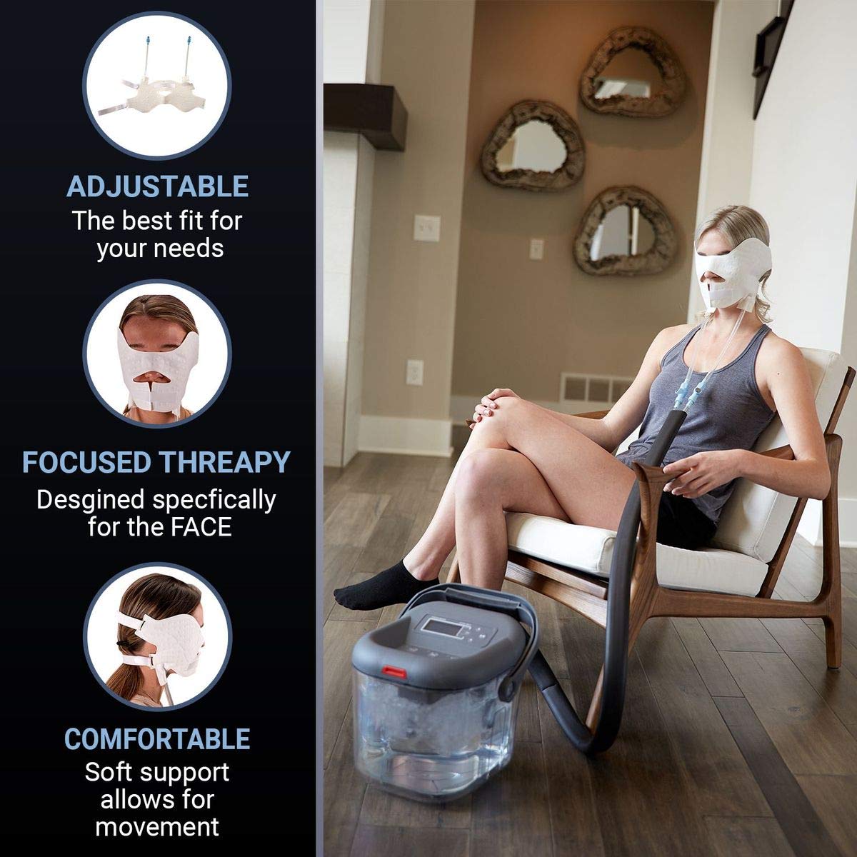 Face Wrap M Pain Management Technologies, zone visage ciblée pour soutenir le traitement.