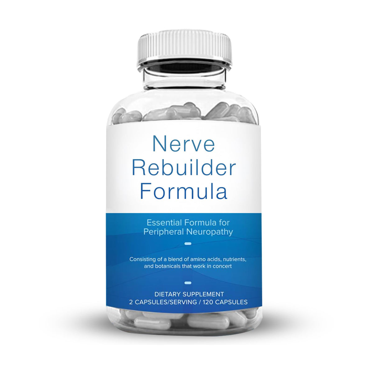 M PAIN MANAGEMENT TECHNOLOGIES soutient les nerfs dans une bouteille pratique.