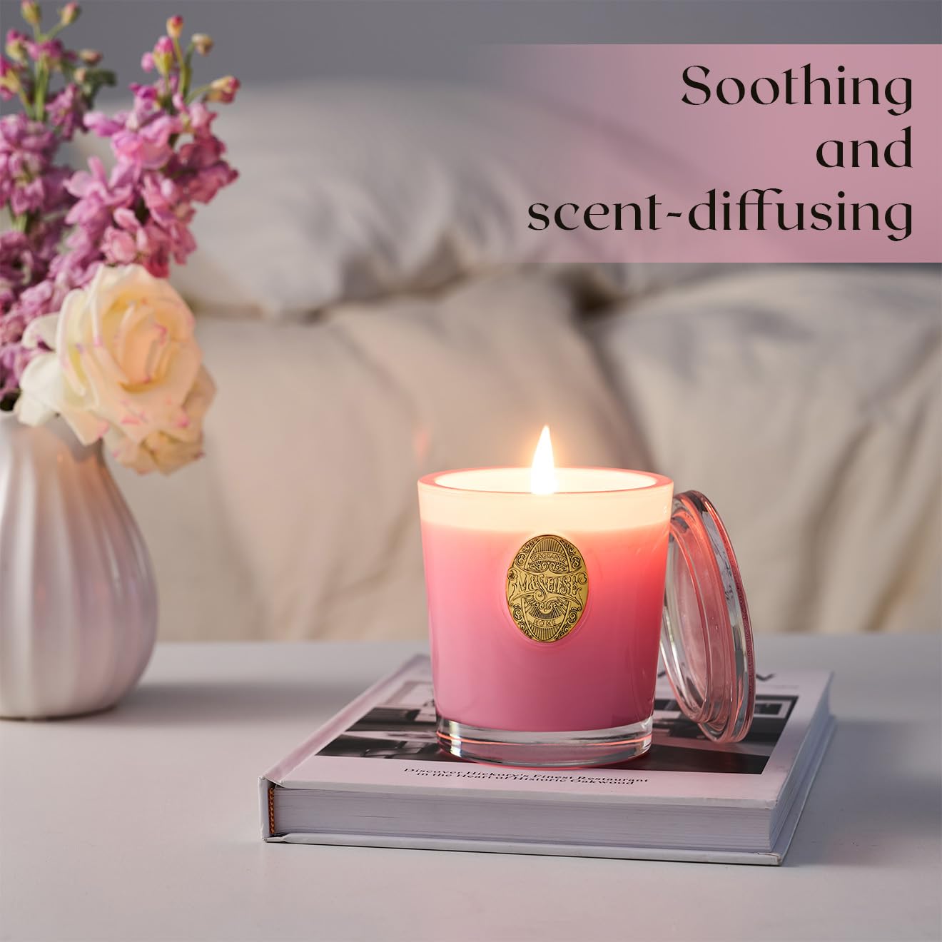 Bougie M&SENSE soja avec emballage réutilisable, esthétique et pratique.