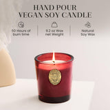 Étiquette de la bougie M&SENSE en soja, design élégant et descriptif.
