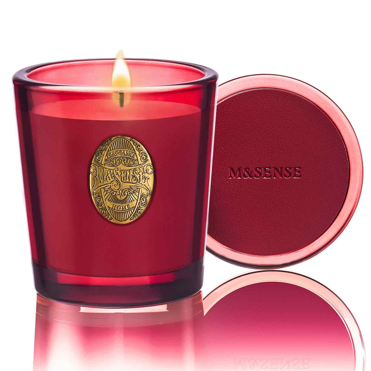 Bougie M&SENSE en soja naturelle, vue face, parfum durable pour une ambiance cosy.