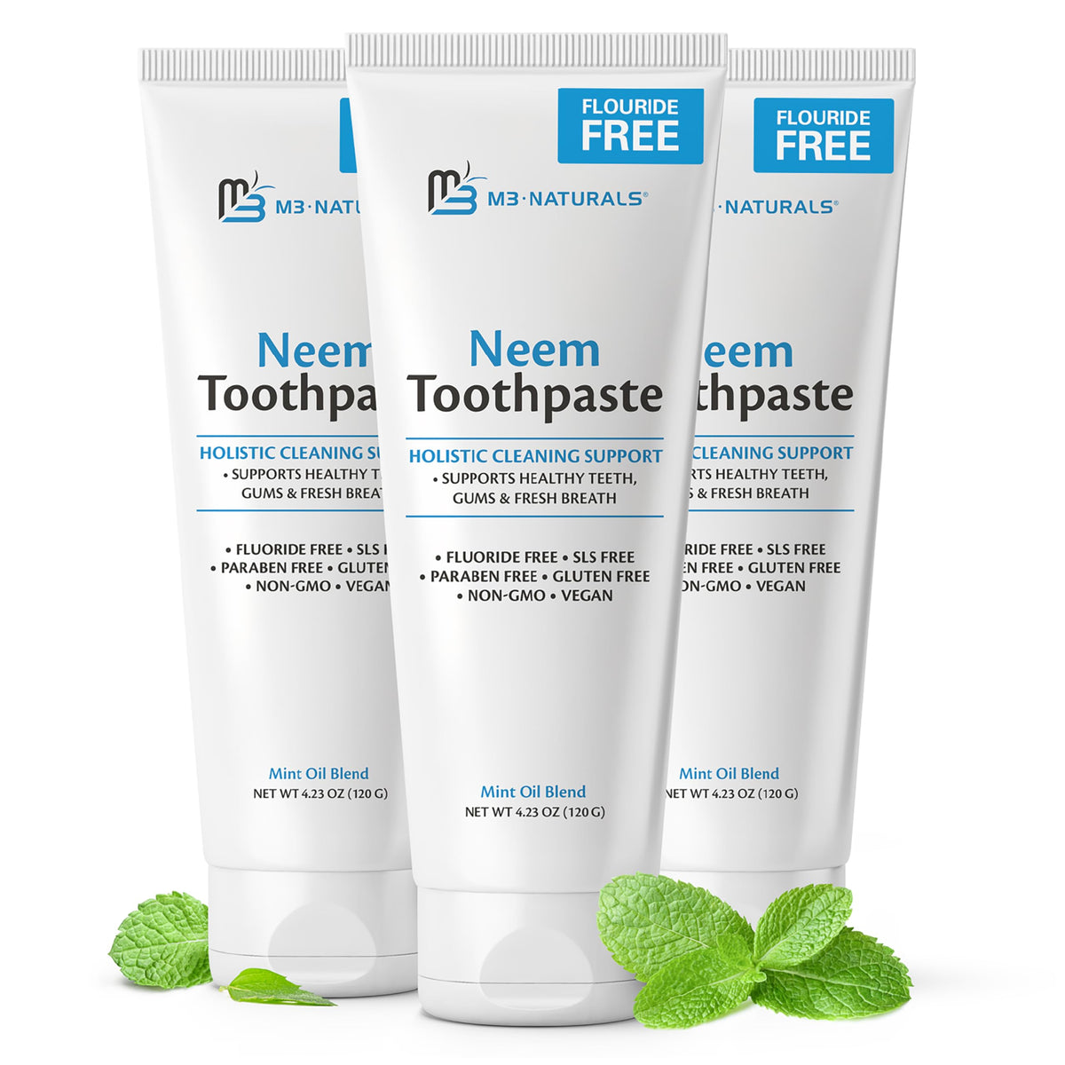 M3 Naturals dentifrice neem menthe pour adultes et enfants, nettoyage en douceur.