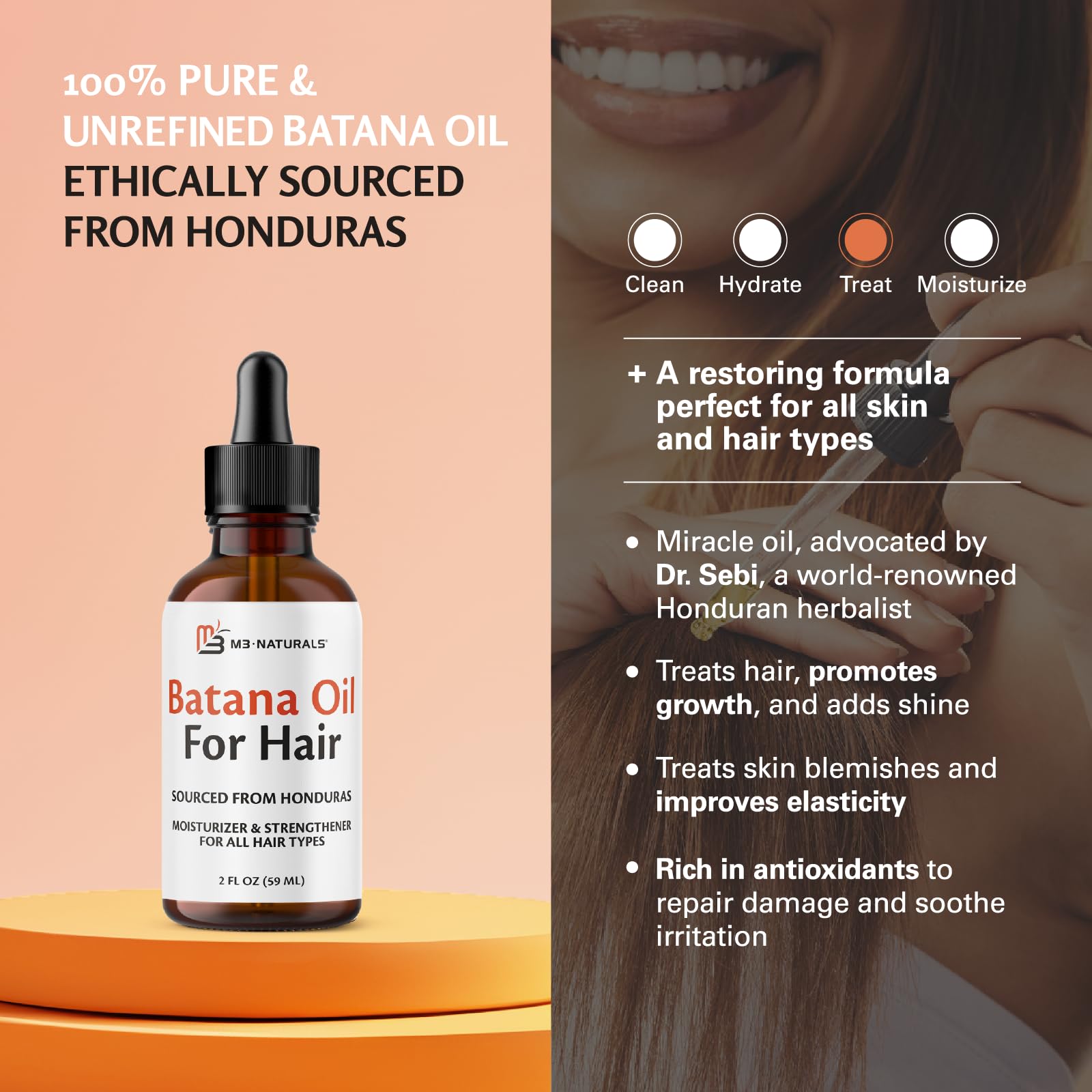 Application sur les cheveux avec l'huile Batana nourrissant le cuir chevelu