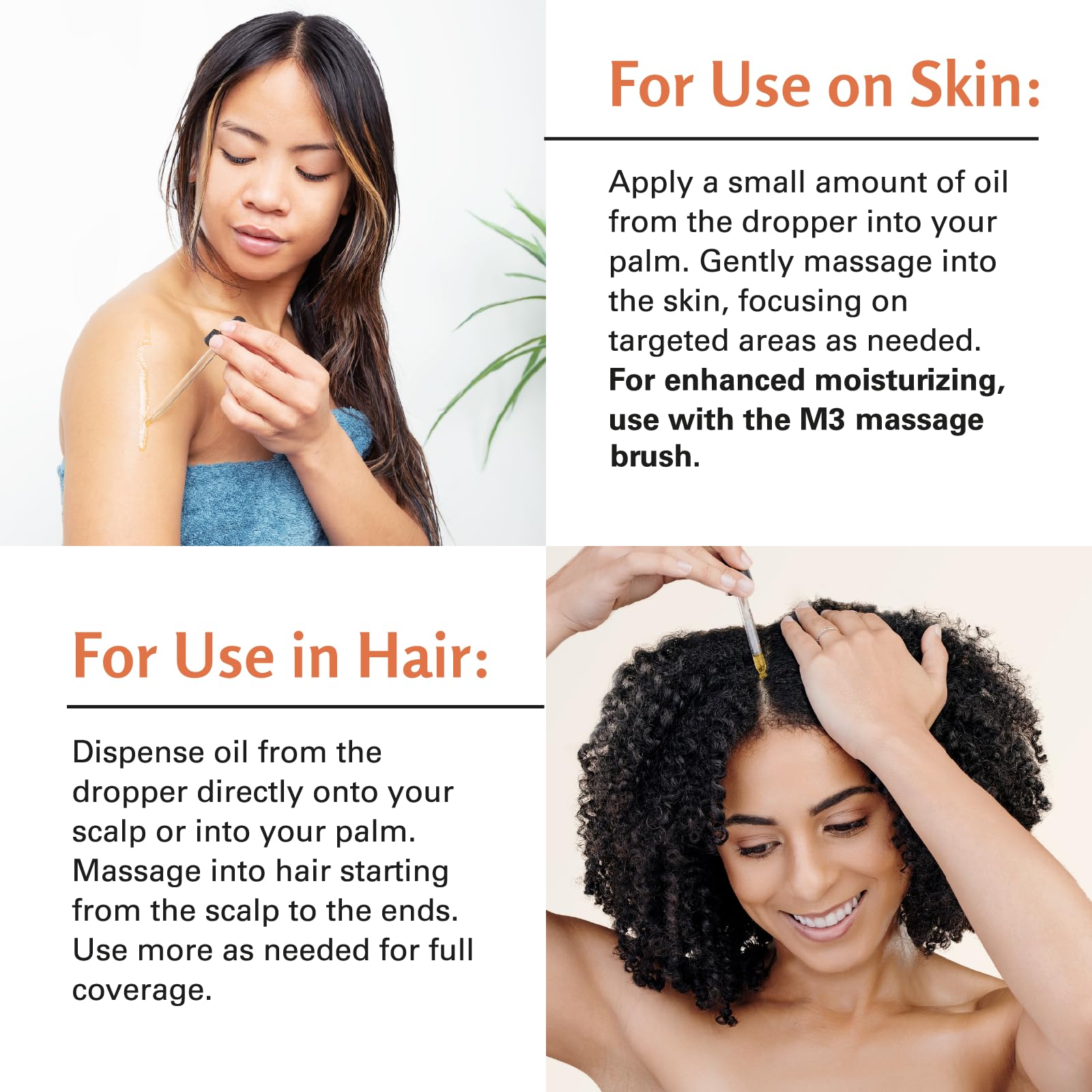 M3 Naturals Huile Batana – cheveux après utilisation, apparence plus saine et brillante.