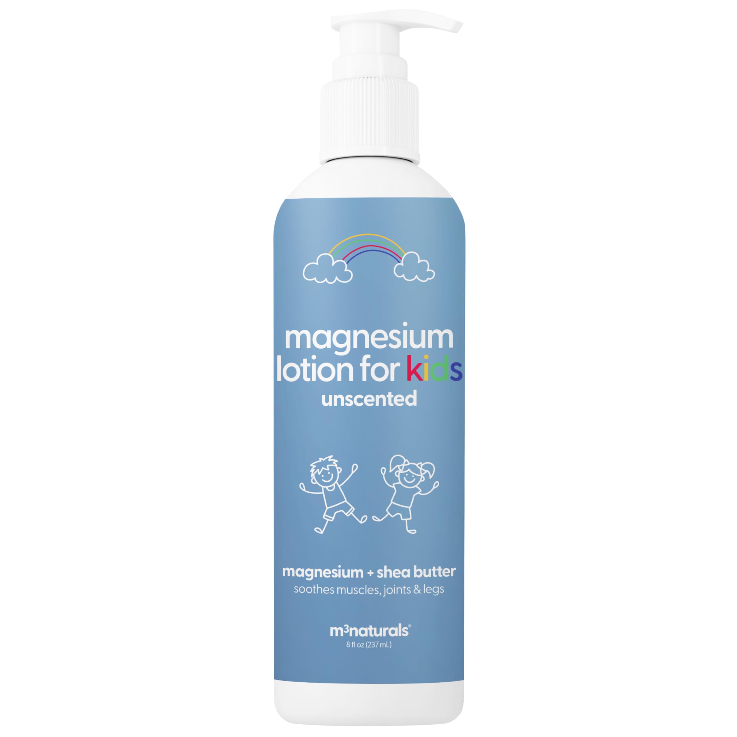 Lotion M3 Naturals sans parfum pour enfant, présentation en flacon.