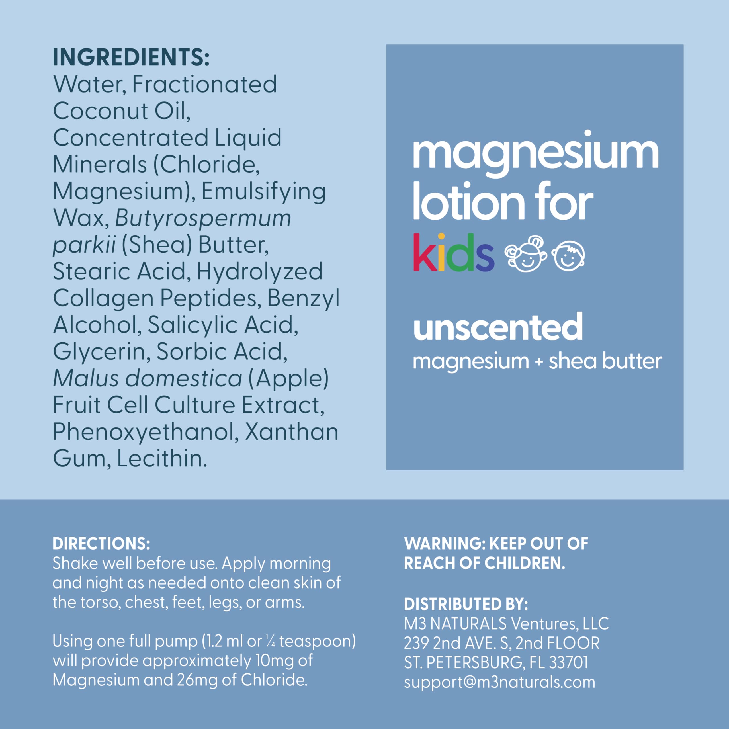 Lotion magnésium M3 Naturals pour une nuit plus calme chez l’enfant.