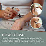Huiles essentielles menthe poivrée, menthe verte et lavande dans MigraFew Roll-On.
