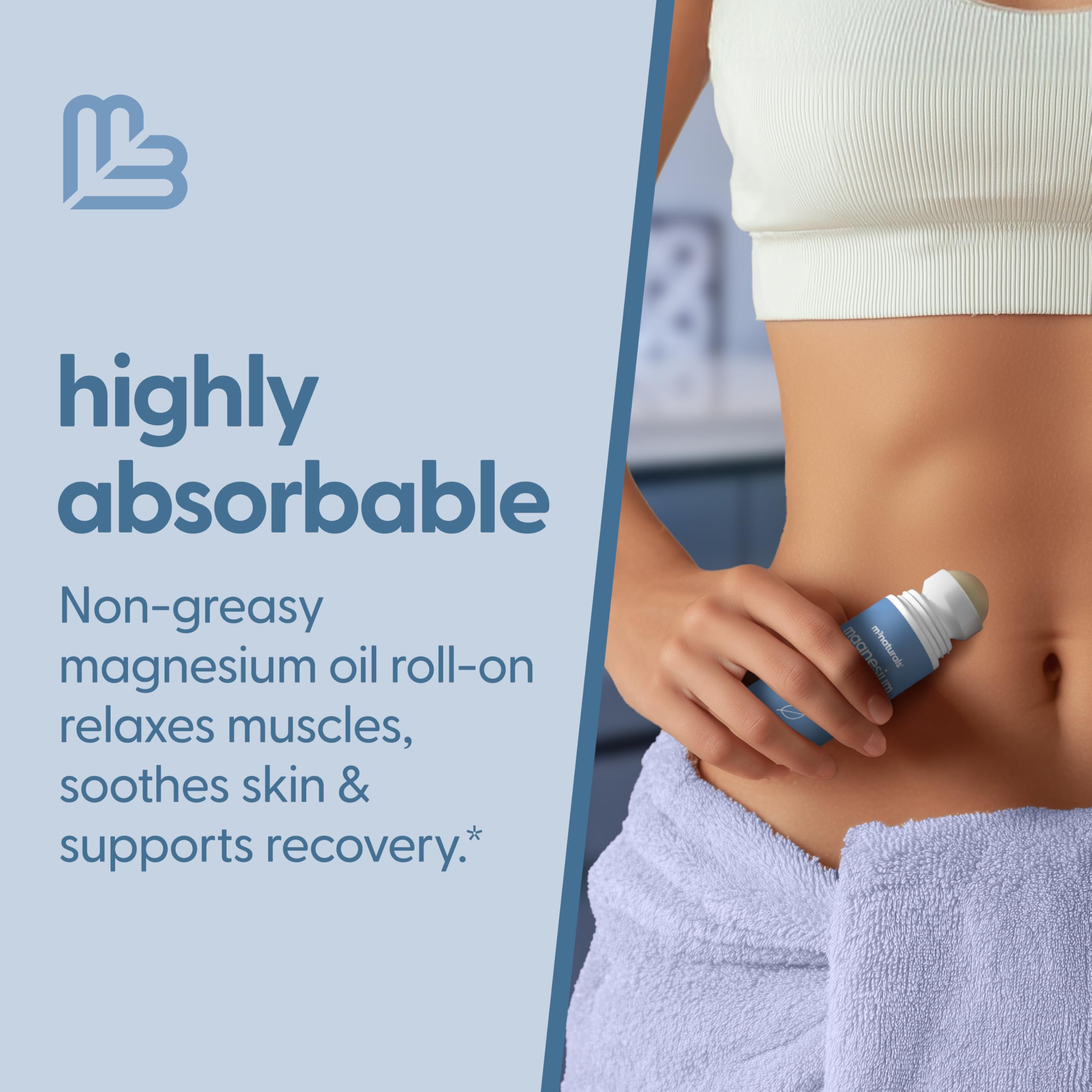 M3 Naturals Roll-On Magnésium: massage ciblé pour muscles fatigues après l'effort.
