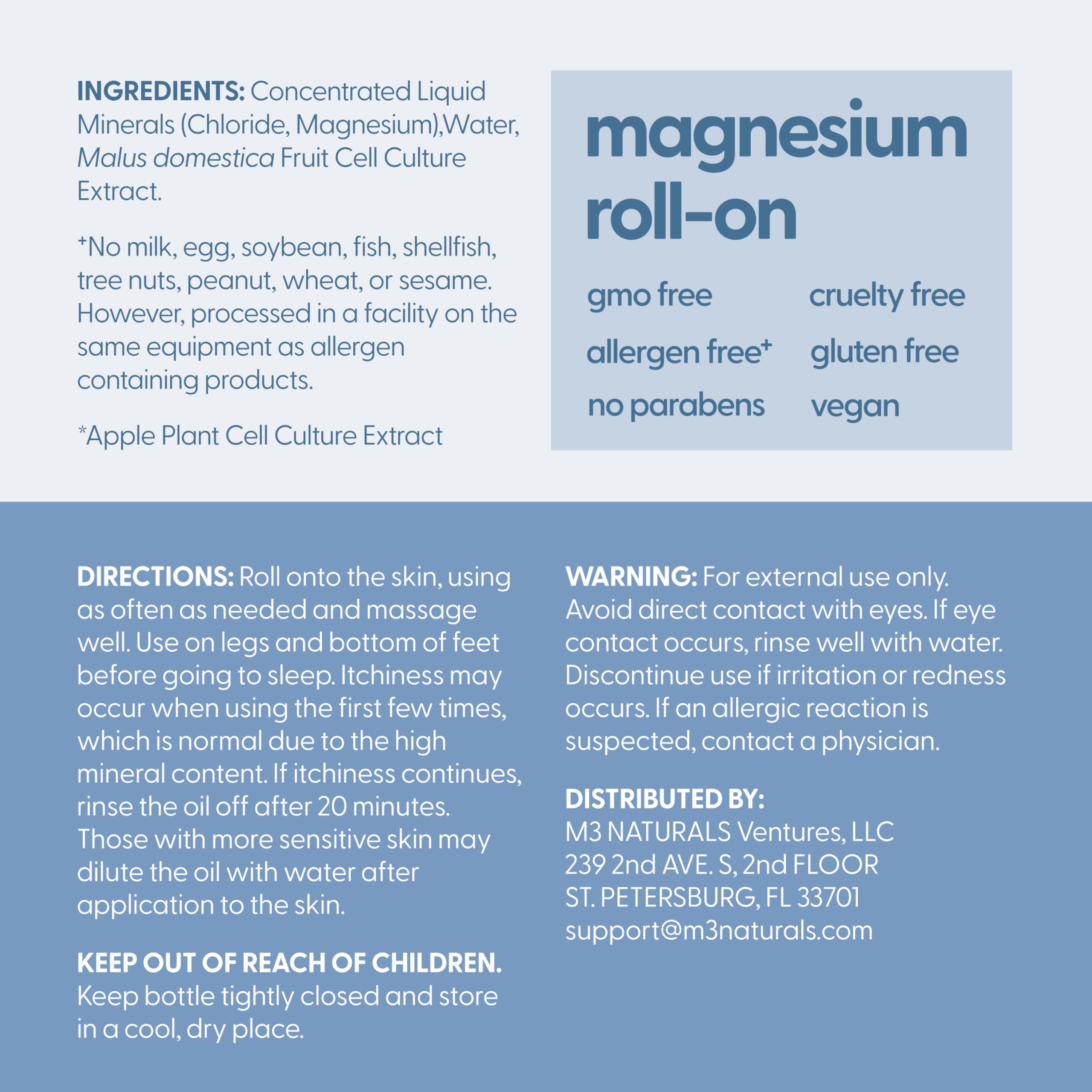M3 Naturals Roll-On Magnésium: formulation adaptée à toutes les peaux sans résidu gras.