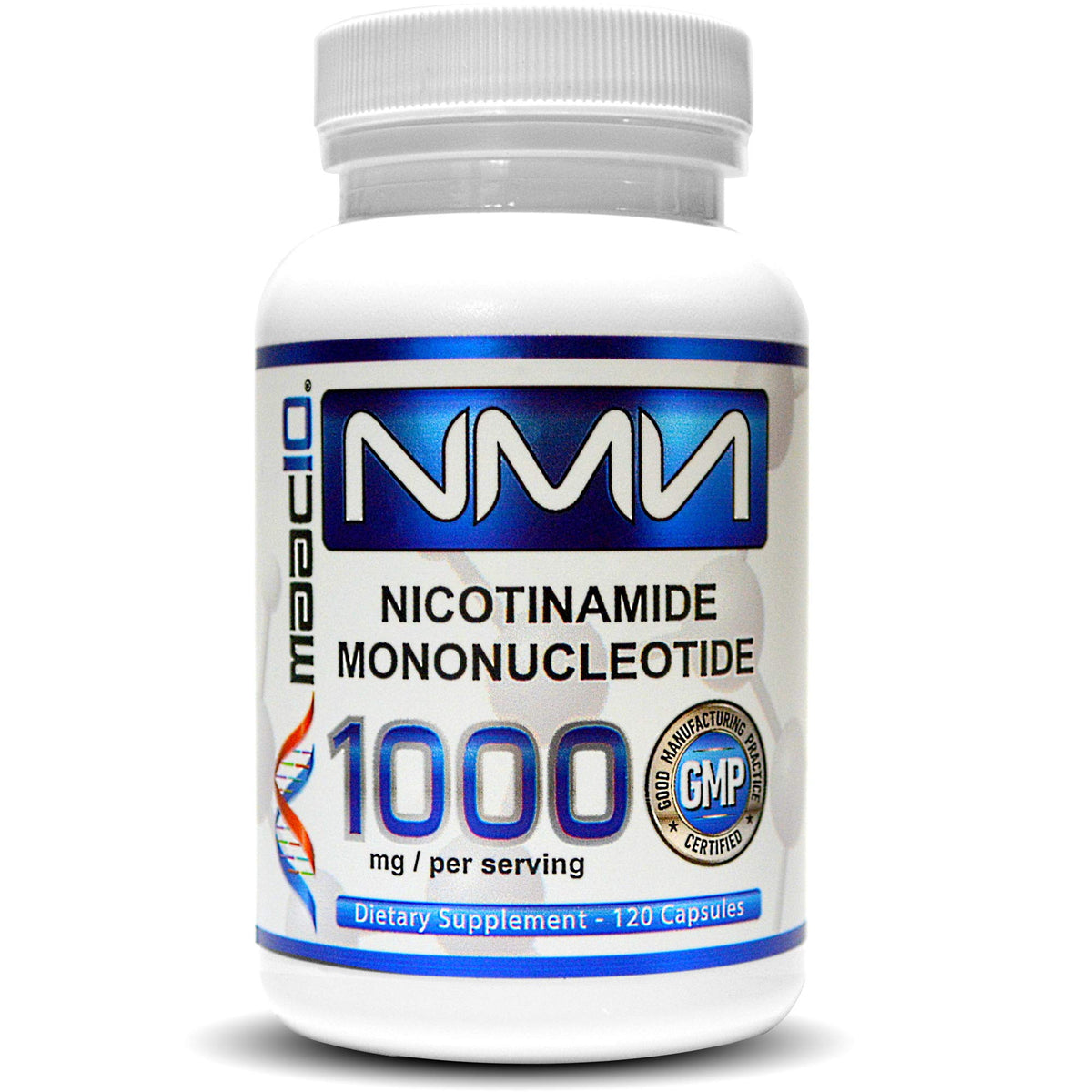 MAAC10 NMN — bouteille de 120 capsules pour un soutien potentiel d'énergie quotidienne.