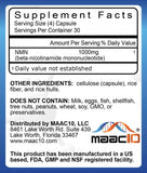 Étiquette MAAC10 NMN indiquant 1000 mg par portion pour une utilisation pratique.