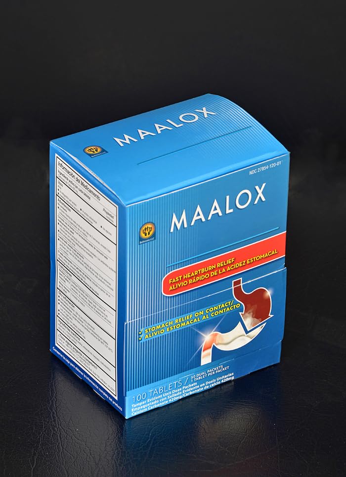 Maalox Max Strength comprimés à mâcher sur affichage comptoir, potentiel soulagement rapide des brûlures d'estomac.