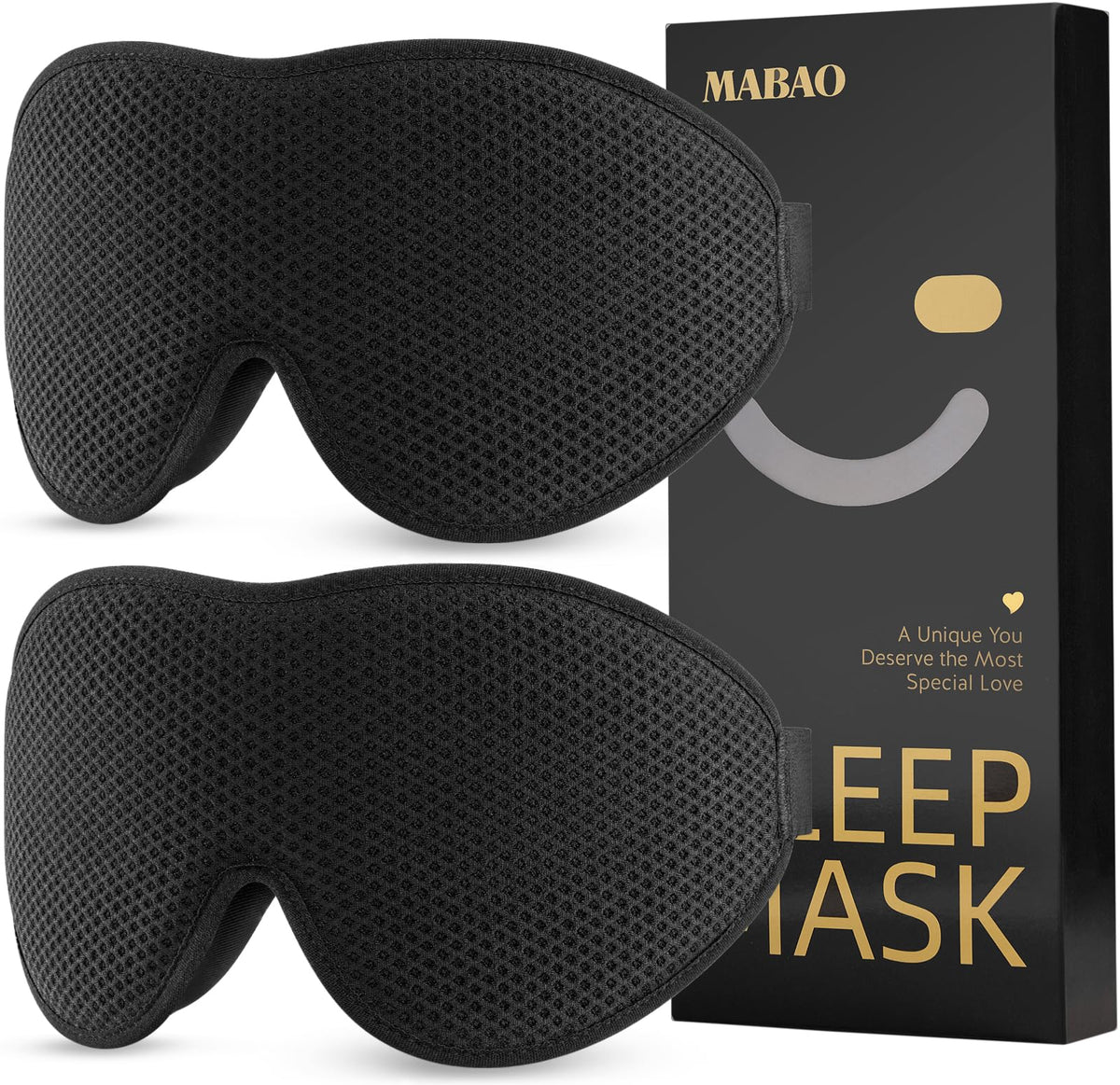 MABAO masque yeux 2-pack pour sommeil côté, confort et obscurité totale.