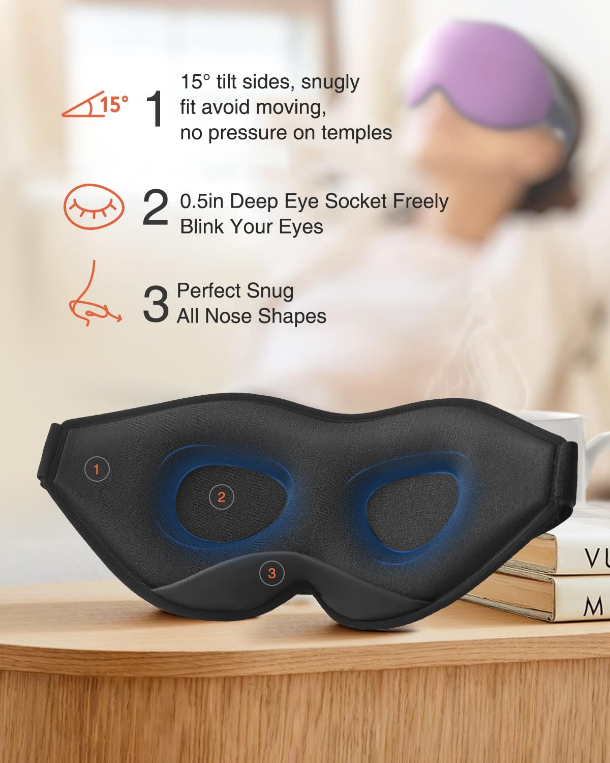 MABAO masque yeux mousse douce et respirante violet