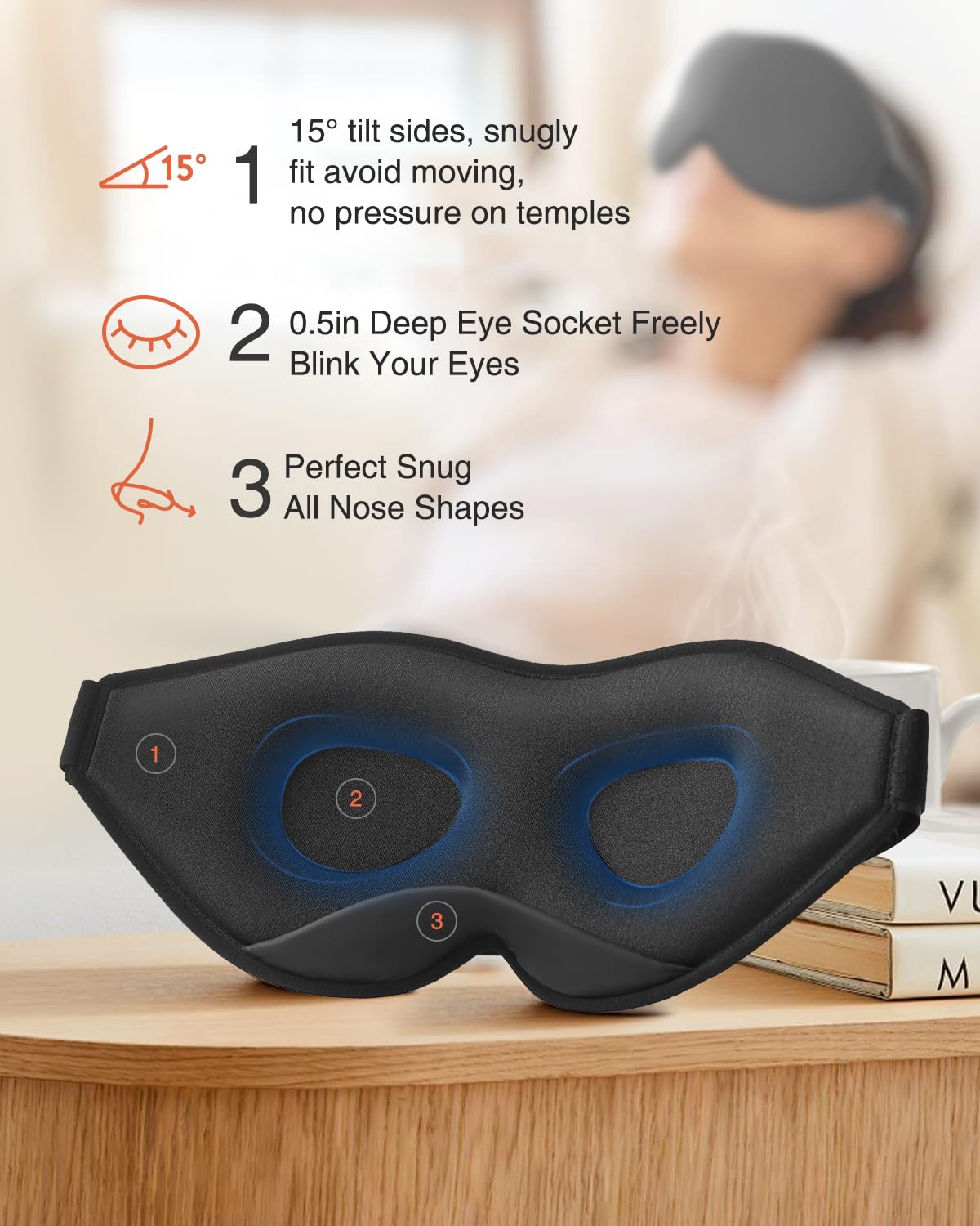 MABAO masque yeux nez invisible empêchant fuite de lumière pour un sommeil profond.