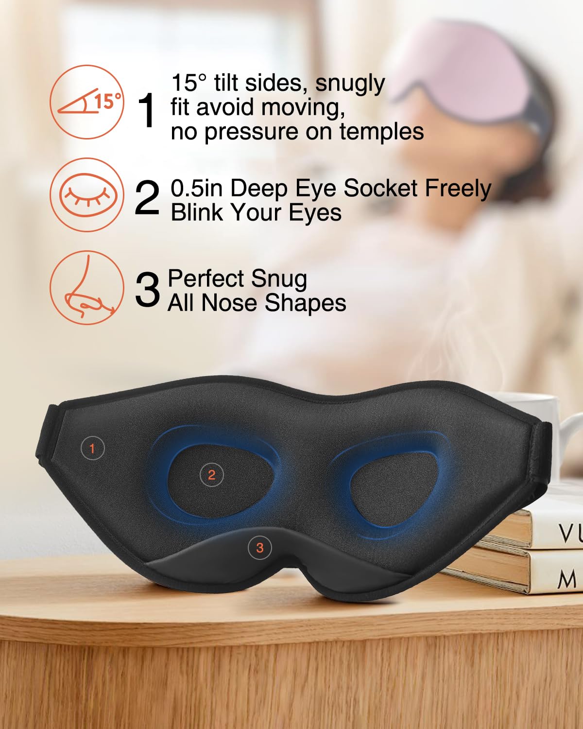 Masque MABAO en mousse mémoire douce, toucher confortable.