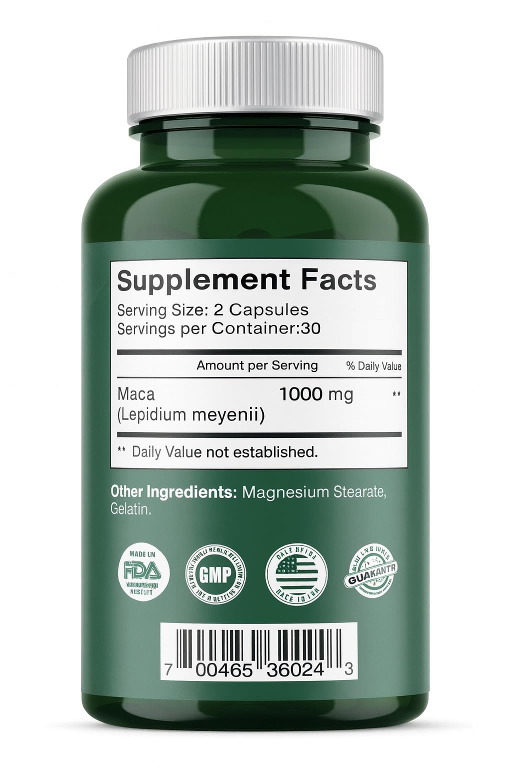 Détail de dosage MACA XL: deux capsules avec repas