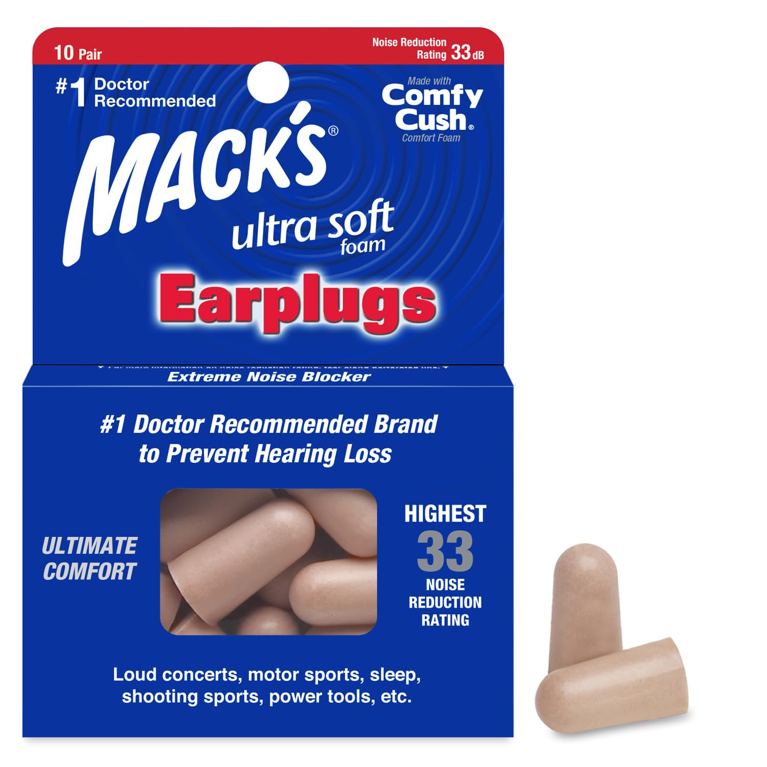 Bouchons Mack's mousse ultra-confort pour dormir et se détendre