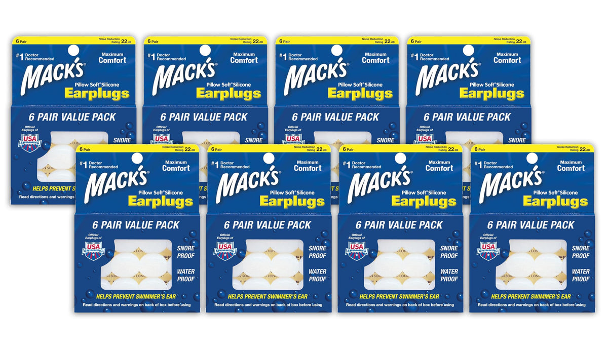 Bouchons d'oreille Mack's Pillow Soft en silicone, ajustement souple pour dormir et réduire le bruit.
