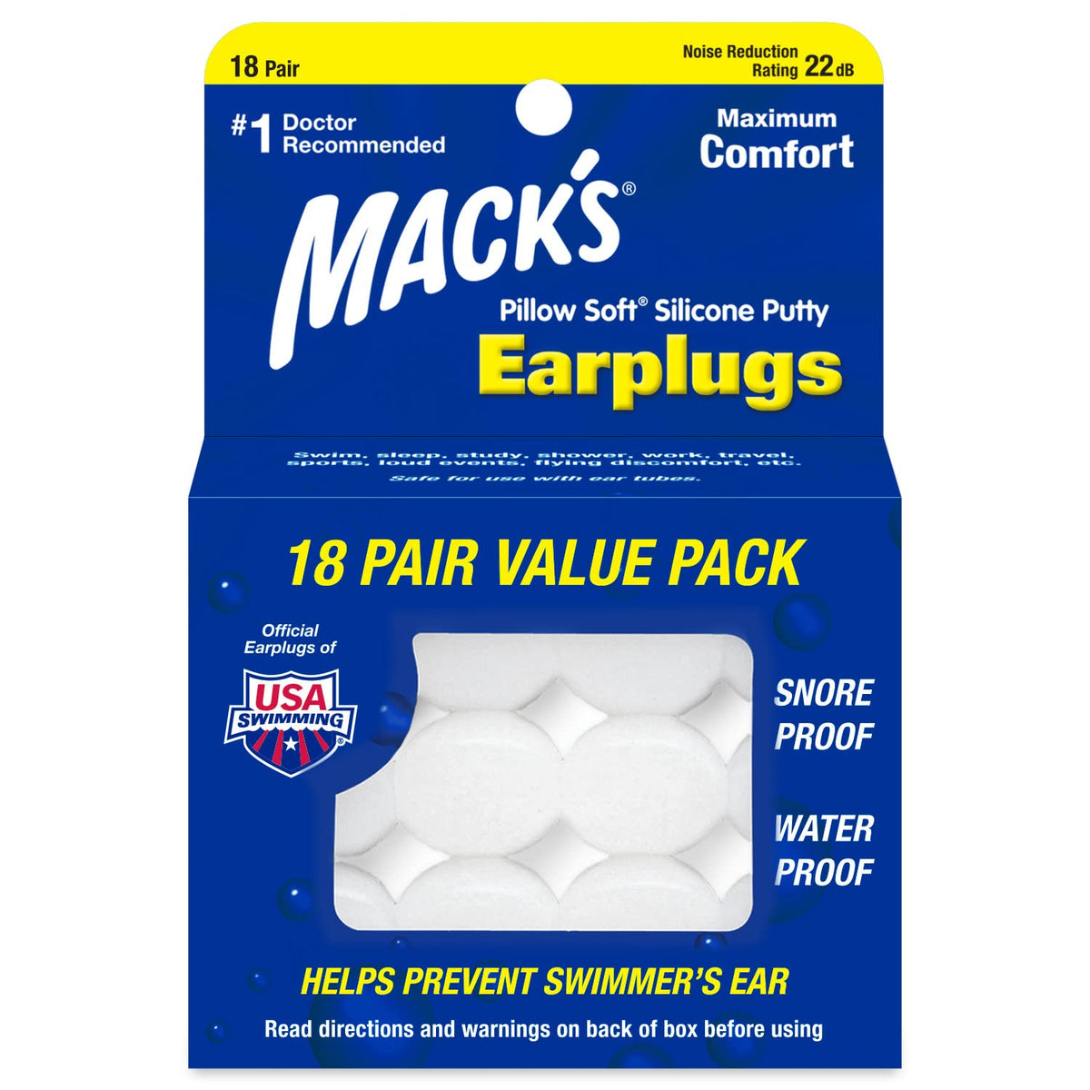 Mack's bouchons d'oreilles en silicone moulable, emballage prêt à tester pour dormir sans bruit