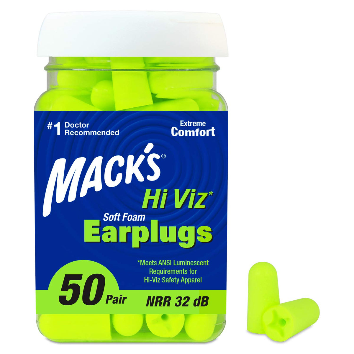 Bouchons Mack's visibilite haute jaune-vert : repérage rapide et conformité