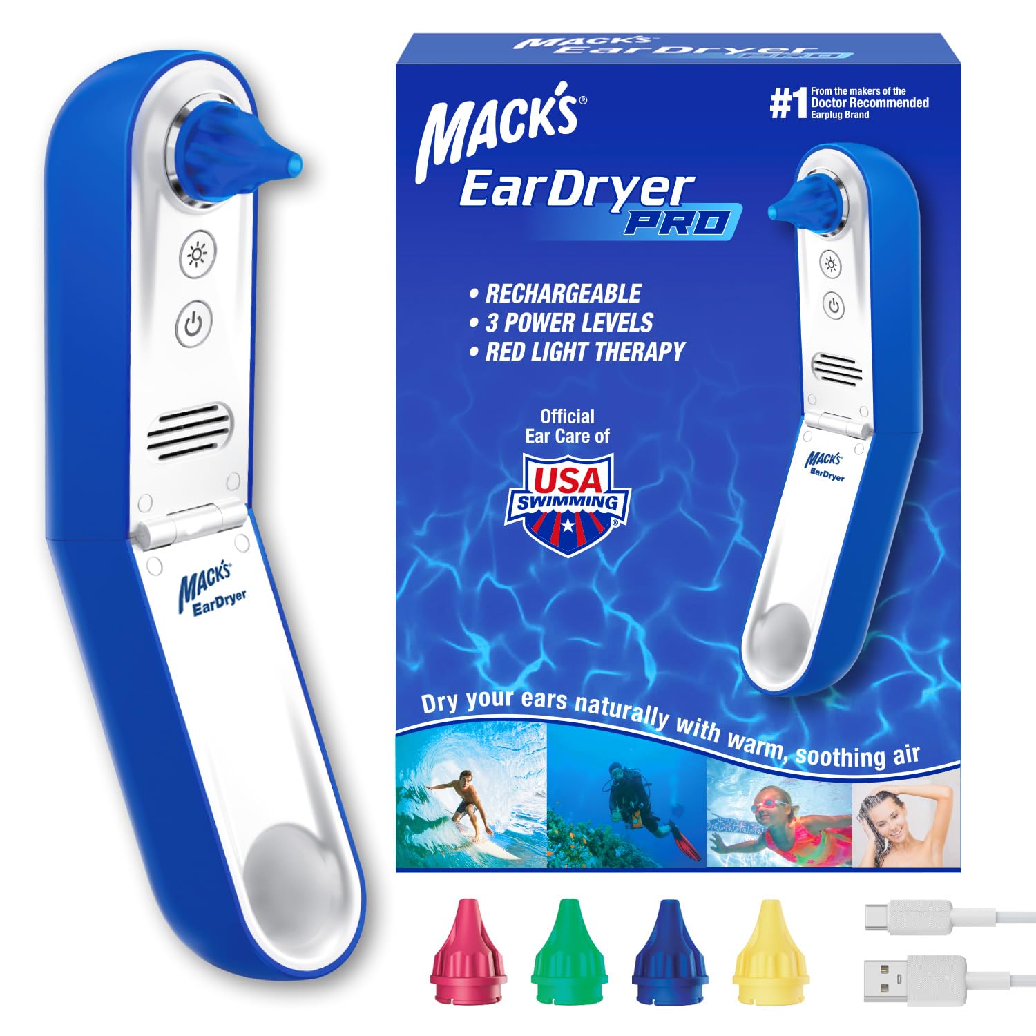 Mack's Ear Dryer Pro rechargeables, séchage doux après natation.