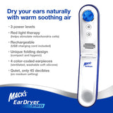 Mack's Ear Dryer Pro avec thérapie lumière rouge pour soin cutané optionnel.