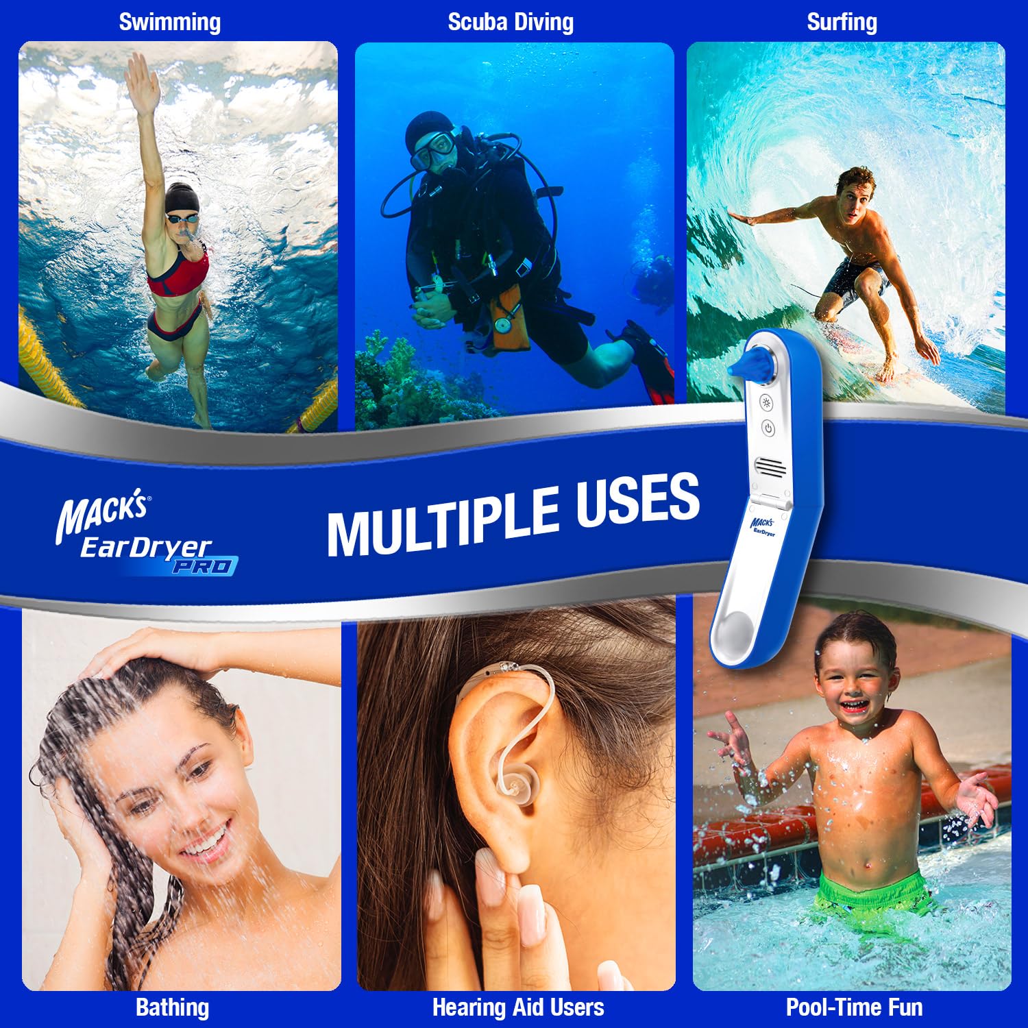 Mack's Ear Dryer Pro aide après natation et activités aquatiques.