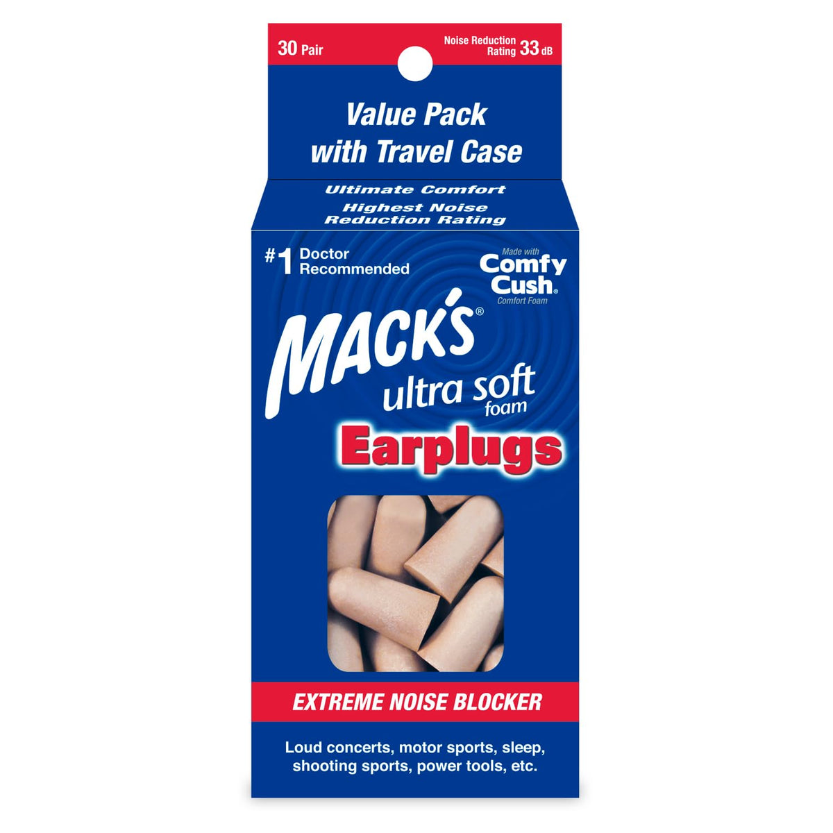 Mack's bouchons d'oreille mousse Ultra-Confort, insertion facile pour dormir sans bruit.
