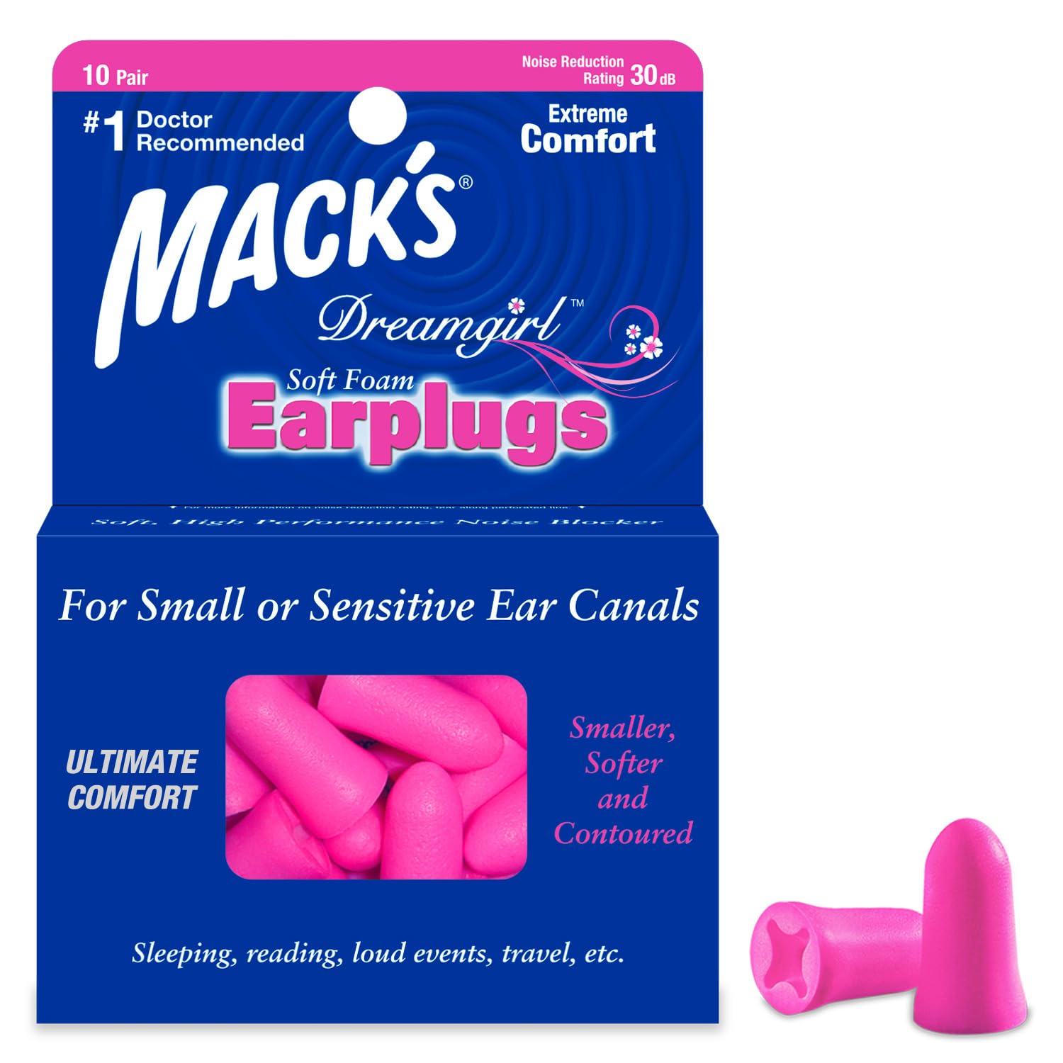 Dreamgirl de Mack's bouchons oreille mousse rose emballage pratique pour voyage